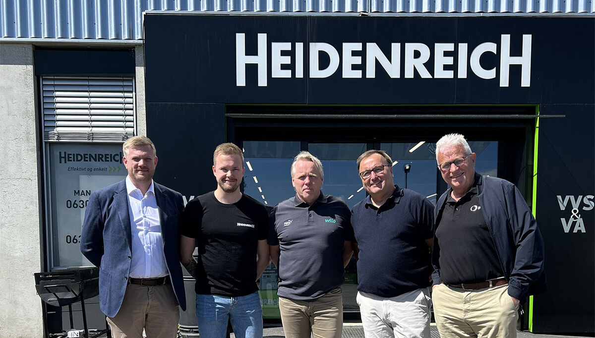 På bildet ser vi fra venstre: Lars Espelid, BWT Birger Christensen AS, Erik Aleksander Aas, Heidenreich AS, Ingar Pedersen, WILO Nordic, Rune Norstrøm og Ove Hjelleset, MI Hydronic Engineering AS.