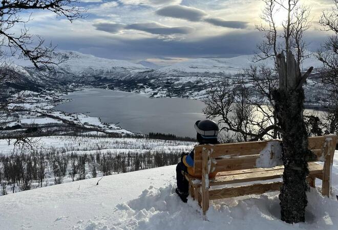 Hvilebenk i Lavangen, foto: Evy Hansen