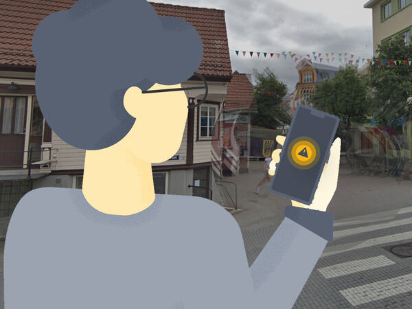 Nødvarsel på en mobiltelefon i Egersund sentrum