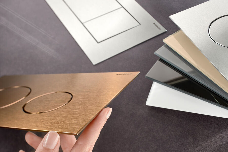 Utrolig slank betjeningsplate. Geberit Sigma40 i rund eller firkantet form og i en rekke materialer og farger