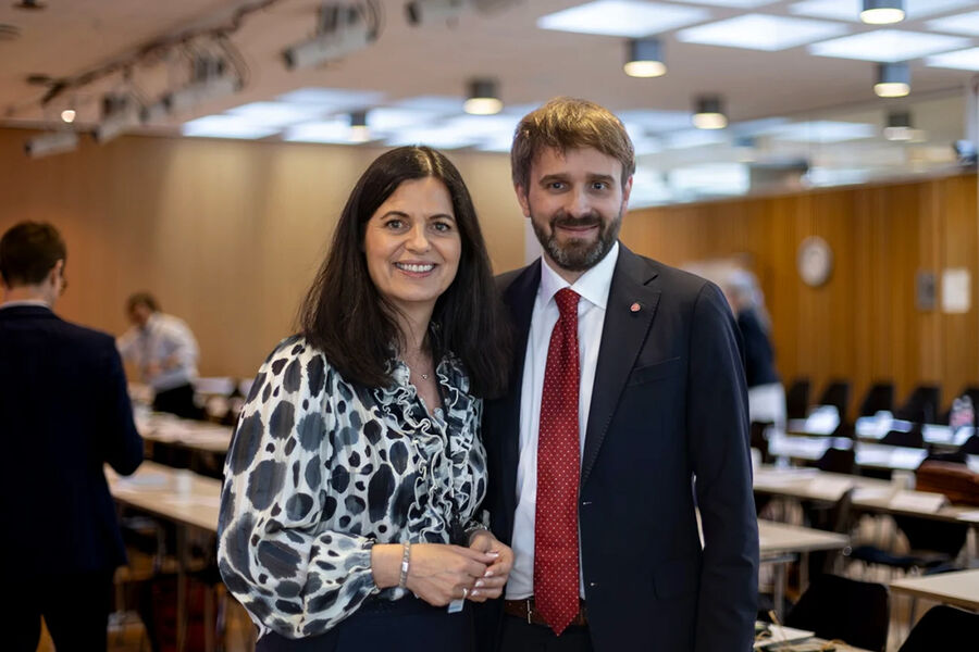 Nina Solli, adm.direktør NHO Byggenæringen, og Helseminister Jan Christian Vestre på NHO Byggenæringens årskonferanse. Der de offentliggjorde Eldreboligalliansen. Foto: Marlen L. Haven