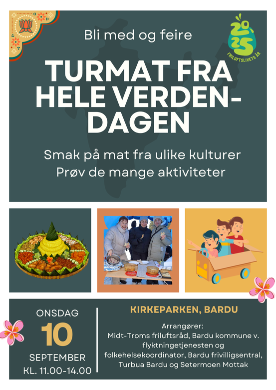 Plakat for Turmat fra hele verden-dagen. 10 september. Klokken 11-14.00 i Kirkeparken