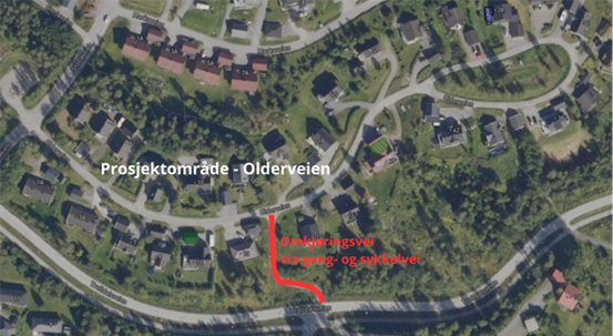 Figur 1: Omkjøringsvei går via gang- og sykkelsti.