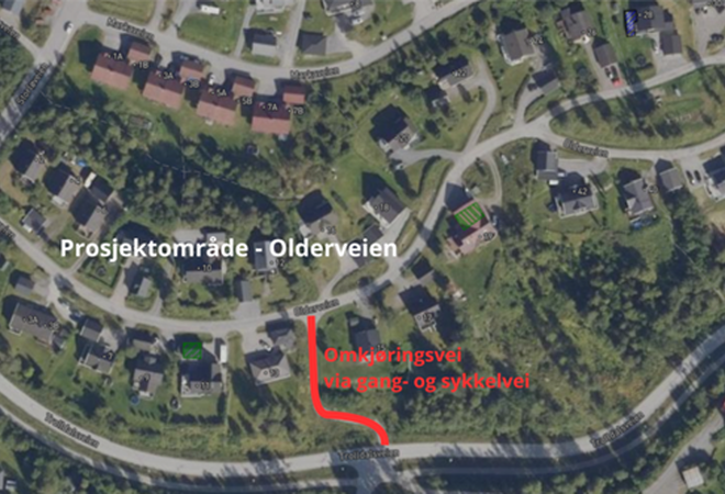 Figur 1: Omkjøringsvei går via gang- og sykkelsti.