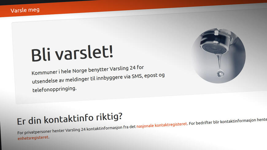 Framsiden av nettsiden varslemeg