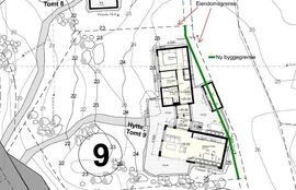 Bildet viser justering av byggegrense og plassering av bod.