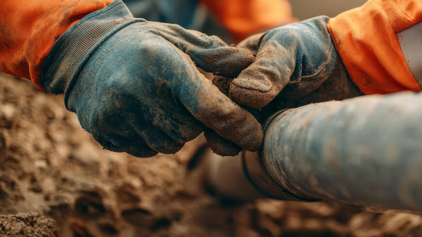 En rørlegger som jobber utendørs