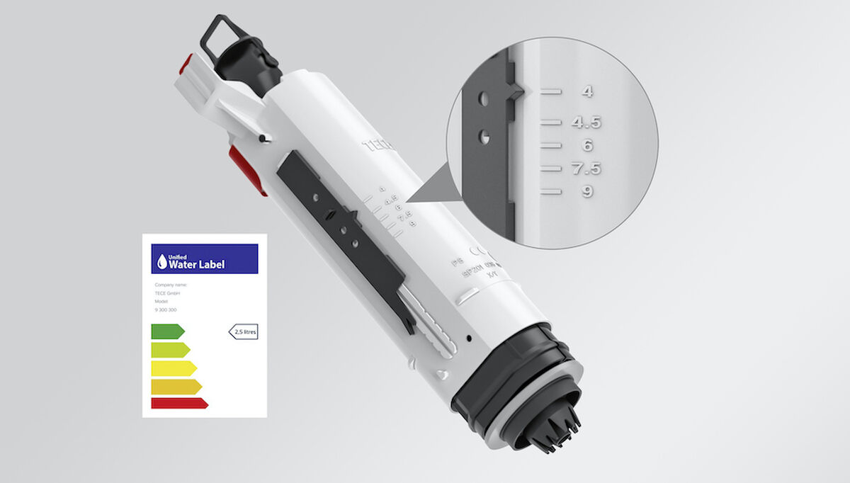 Utløpsventilen A2 med justerbar 4/2-liters skylling reduserer vannforbruket i TECEs WC-sisterner. Utløpsventilen A2 med justerbar 4/2-liters skylling reduserer vannforbruket i TECEs WC-sisterner.