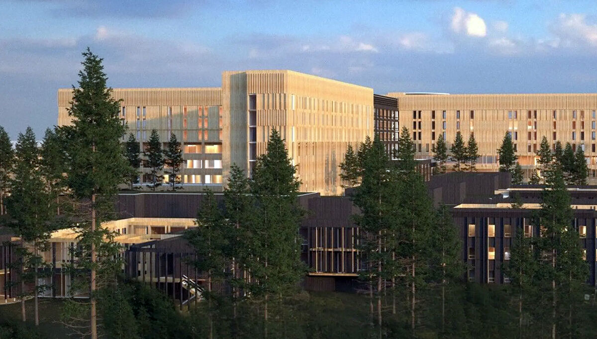 Den nye Mjøssykehuset kan stå ferdig i 2032. Illustrasjon: Ratio/Arkitema