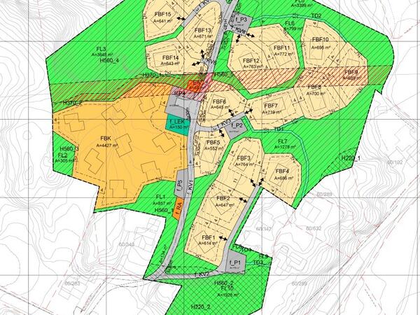 Utsnitt fra plankartet av planområdet og planlagt fritidsbebyggelse.