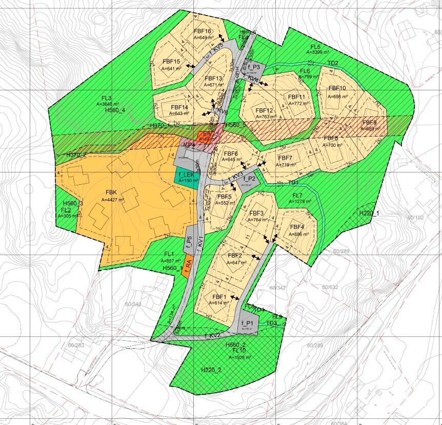 Utsnitt fra plankartet av planområdet og planlagt fritidsbebyggelse. Utsnitt fra plankartet av planområdet og planlagt fritidsbebyggelse.