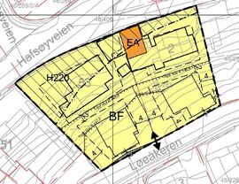 Utsnitt fra plankart som viser omsøkt endring.
