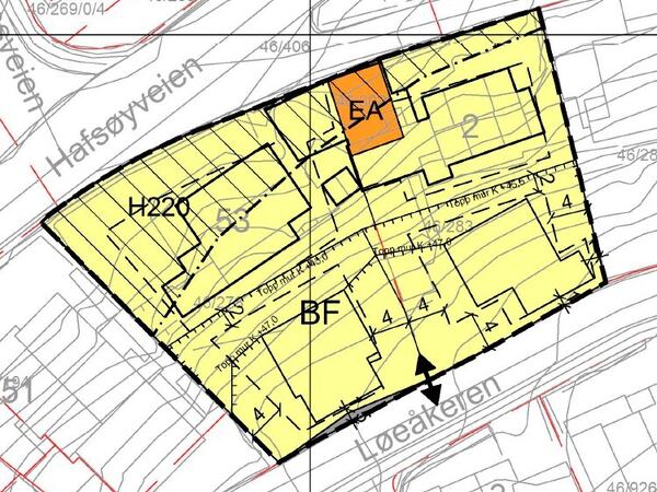 Utsnitt fra plankart som viser omsøkt endring.
