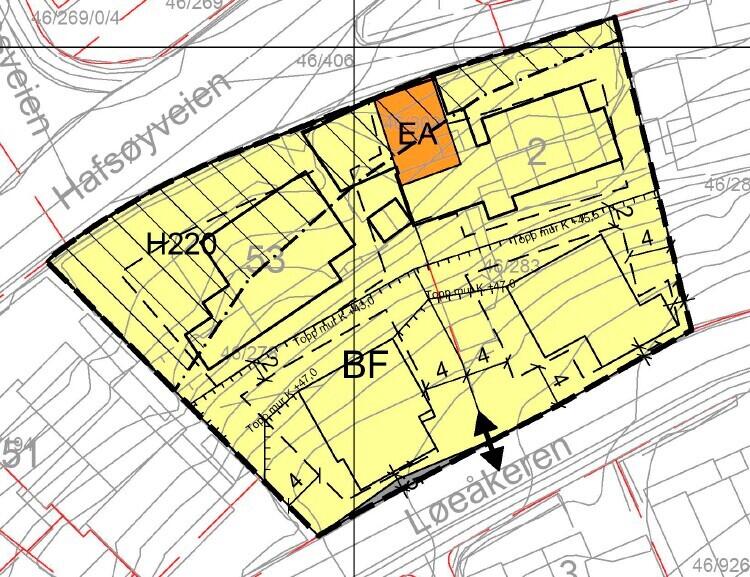 Utsnitt fra plankart som viser omsøkt endring.