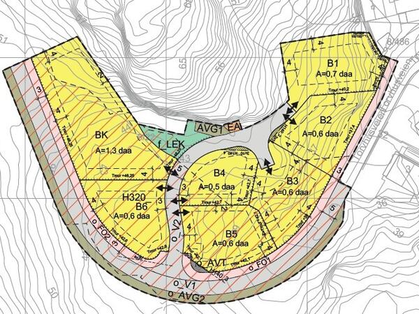 Utsnitt av plankartet for omsøkt endring.