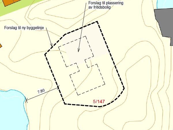 Bildet er hentet fra situasjonskartet og viser ønsket justering av byggegrensen for FF5 i plankartet.