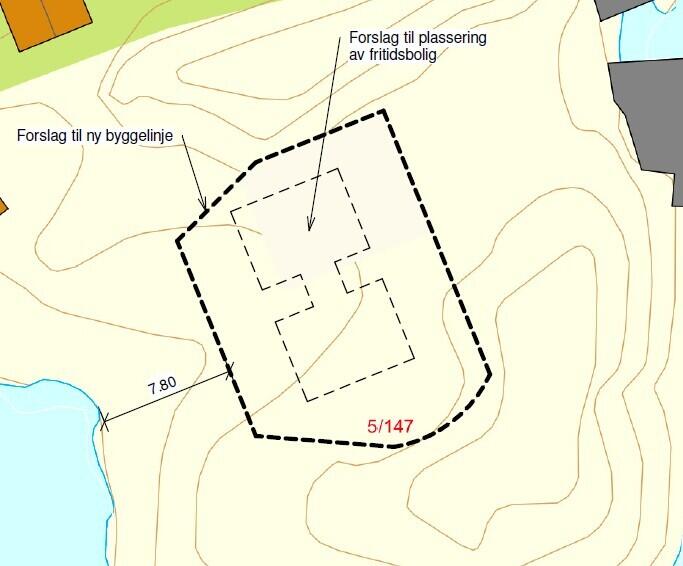 Bildet er hentet fra situasjonskartet og viser ønsket justering av byggegrensen for FF5 i plankartet.