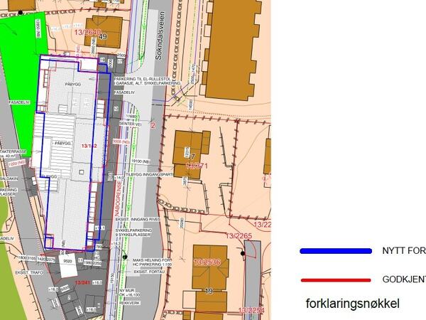 Illustrert ønsket endring i blått.