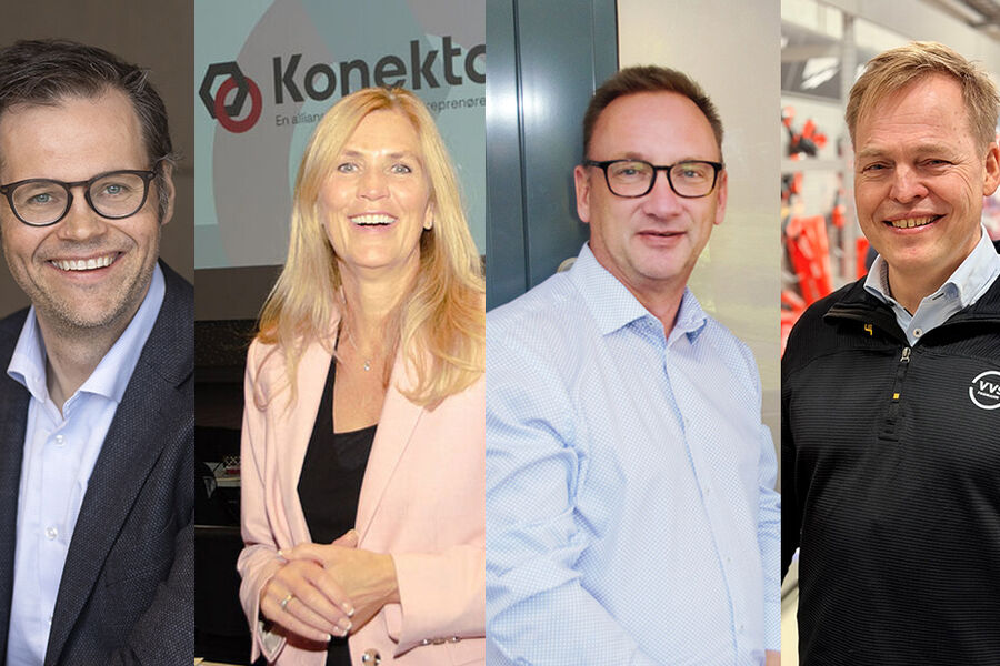 Hvordan var 2025 og hvilke forventninger har kjeder og rørallianser til 2026? Vi har sendt ut noen utvalgte spørsmål til alle rørkjeder, allianser og konsernmodeller. På bildet ser vi de som har svart, fra venstre, Kristian Reistadbakken, adm. direktør i VVS Norge, adm.direktør Line Ekroll Dyb, Konekta, Kai Johnsen, daglig leder Kjedehuset, og Øystein Opdal, leder VVS Fagmann.