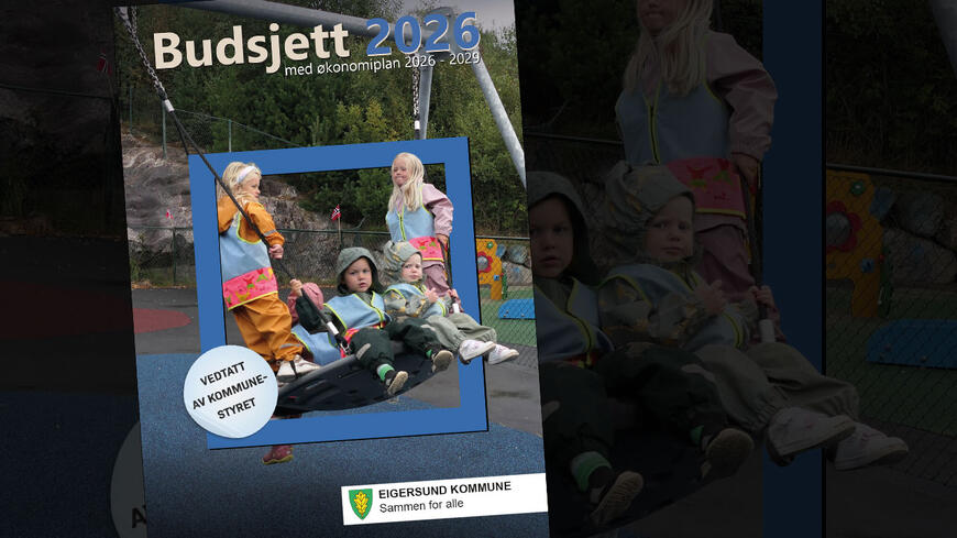 Framsiden til budsjettet med bilde av barn i en barnehage
