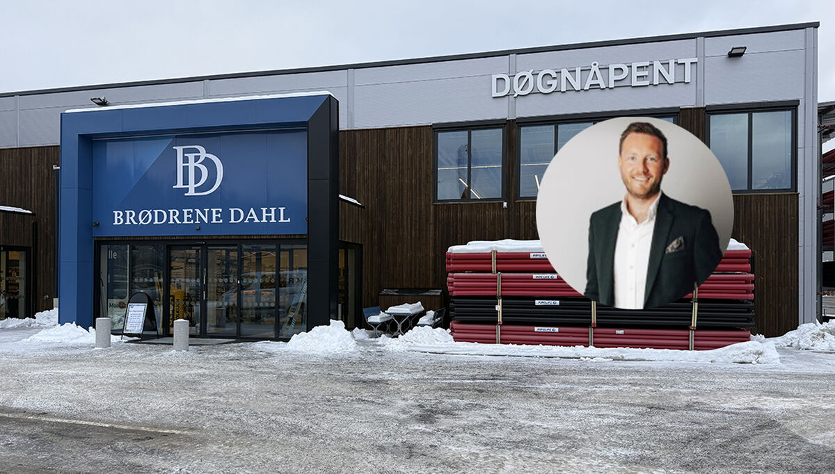 Slik ser fasaden ut på Brødrene Dahls nye butikk på Hønefoss. – Dette er et klart steg opp for oss. De nye lokalene gir oss bedre logistikk, bedre arbeidsforhold og et mer moderne miljø for kundene våre, sier Ole Kristian Ormestad, regionssjef servicesenter sør i Brødrene Dahl.