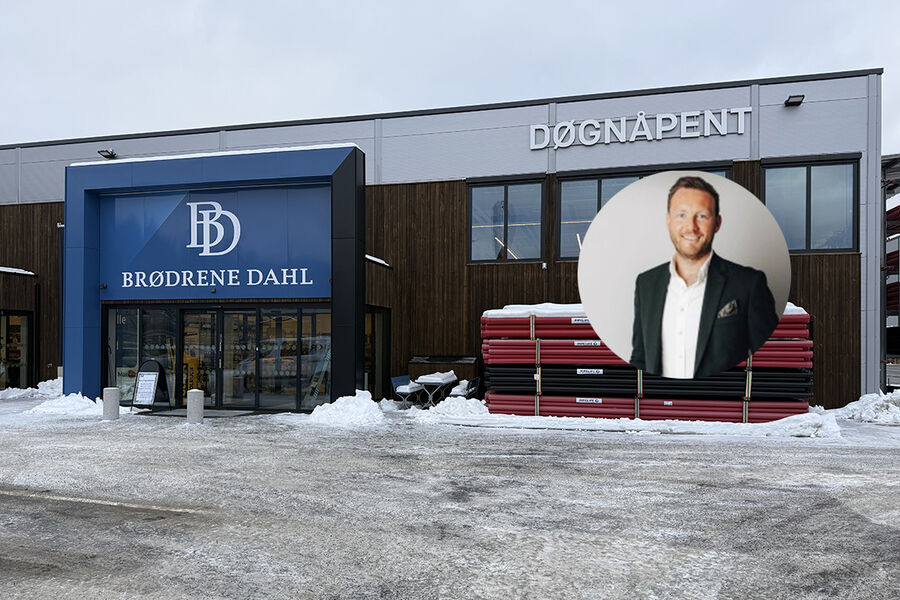 Slik ser fasaden ut på Brødrene Dahls nye butikk på Hønefoss. – Dette er et klart steg opp for oss. De nye lokalene gir oss bedre logistikk, bedre arbeidsforhold og et mer moderne miljø for kundene våre, sier Ole Kristian Ormestad, regionssjef servicesenter sør i Brødrene Dahl.