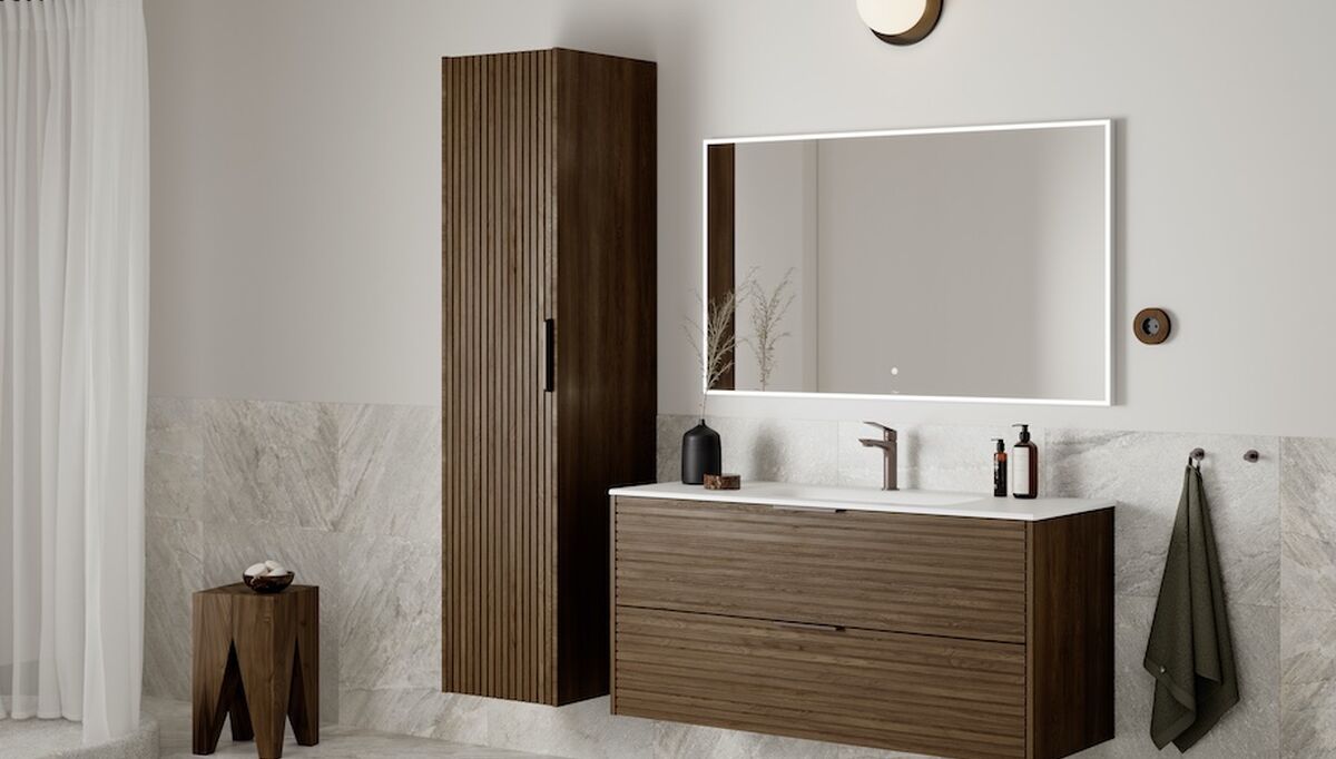 Produktbilde SILJE Mørk Eik 120 cm + HS 40 + VANGE kvit + TOR. Foto: Linn Bad