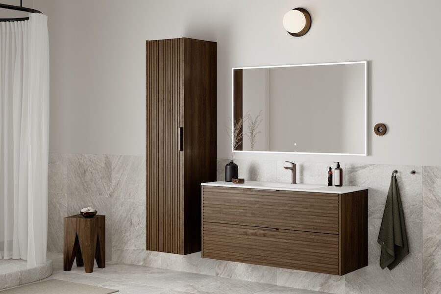 Produktbilde SILJE Mørk Eik 120 cm + HS 40 + VANGE kvit + TOR. Foto: Linn Bad