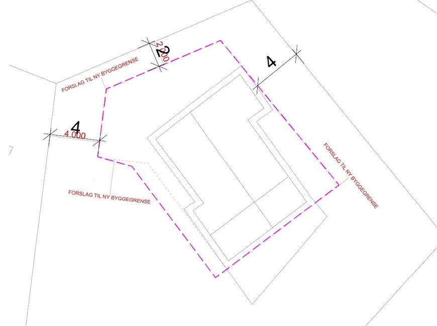 Bildet viser forslag til ny byggegrense for Maurholsveien 302