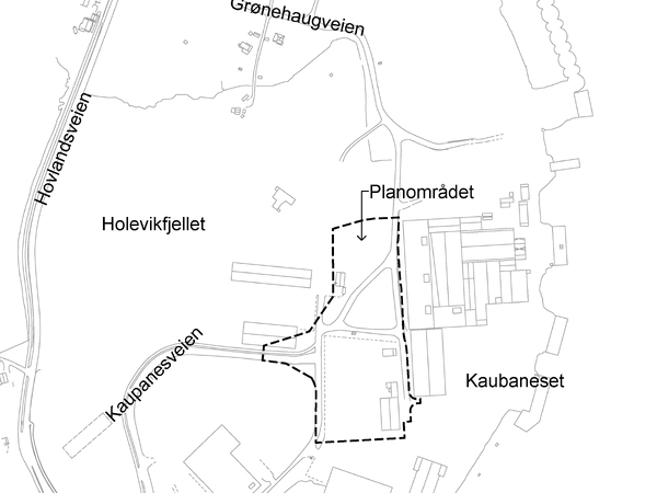 Bildet viser planområdet for plassering av siloene på Kaubaneset