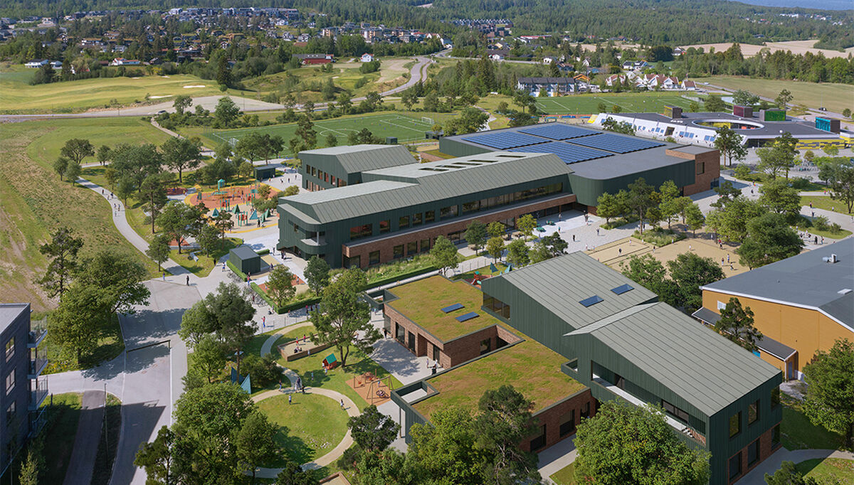 Skanska skal bygge Oppvekstjordet i Gjerdrum. Ill. Arkitektkontoret GASA/Kvant-1