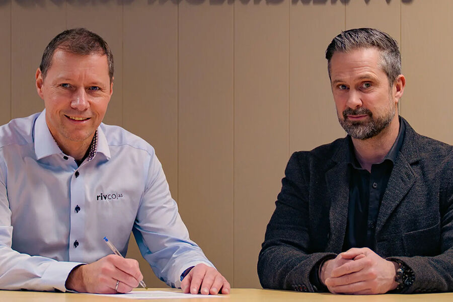 På bildet ser vi fra venstre, daglig leder i Rivco Terje Jacobsen, og regionleder for arkitektur og bygg, region Sør i Asplan Viak, Jørgen Roberg. Foto: Birgit Fostervold/ Asplan Viak Birgit Fostervold