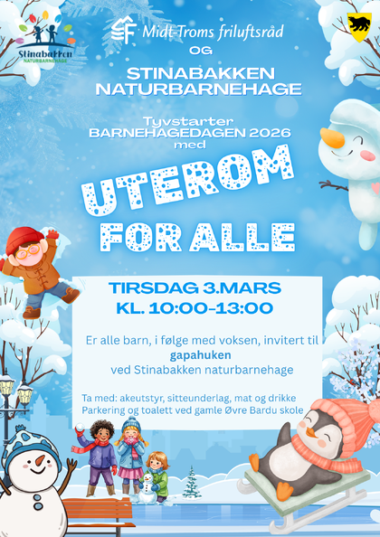 Plakat med samme info som i tekstruten ved siden av. Noen illusrasjoner av barn i vinteraktivitet.