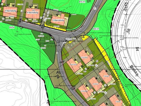 Utsnitt av situasjonsplan for BB30 og BB32, foreløpig utkast.