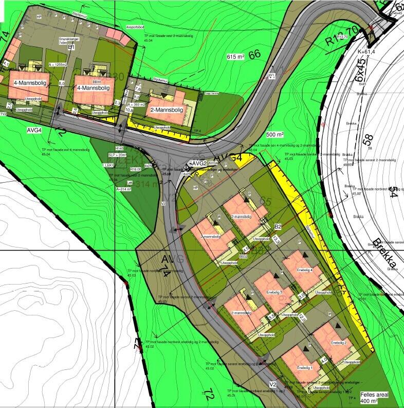 Utsnitt av situasjonsplan for BB30 og BB32, foreløpig utkast. Utsnitt av situasjonsplan for BB30 og BB32, foreløpig utkast.