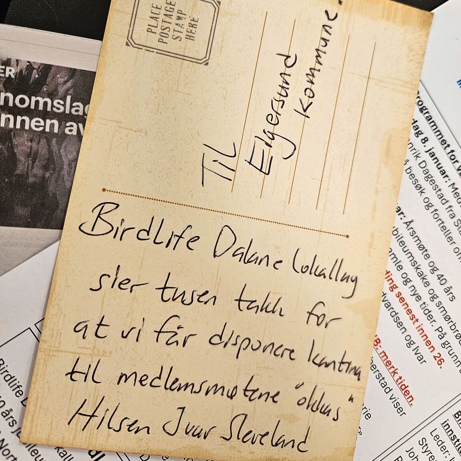 Postkort fra orientologisk forening