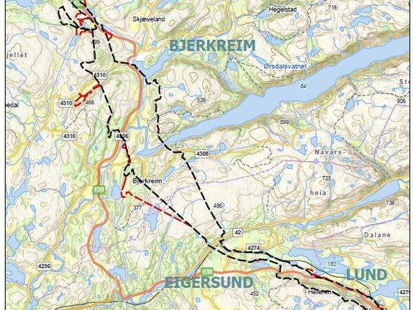Bildet viser planområdet for ny E39
