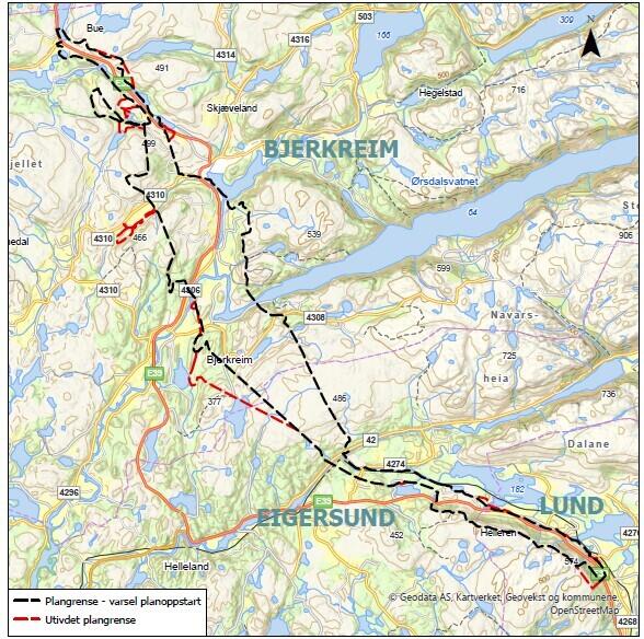 Bildet viser planområdet for ny E39