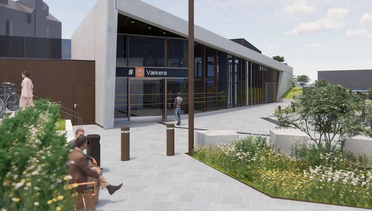 Veidekke har ansvaret for å bygge nye T-banestasjoner på både Vækerø og Lysaker. Illustrasjon: Gottlieb Paludan Architects og L2 Arkitekter.