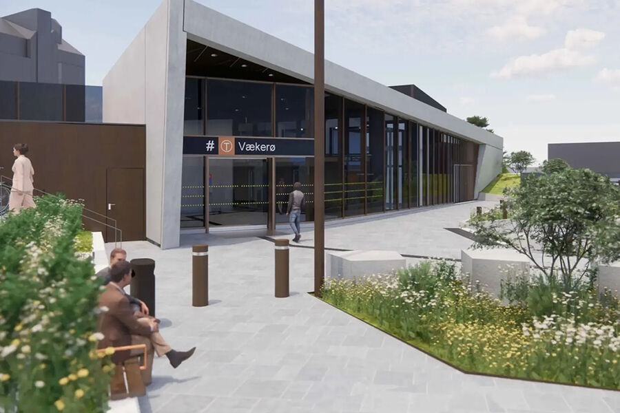 Veidekke har ansvaret for å bygge nye T-banestasjoner på både Vækerø og Lysaker. Illustrasjon: Gottlieb Paludan Architects og L2 Arkitekter.