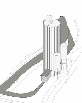 Illustrasjon av de tre sement siloene som planlegges oppført. Kilde: Søknad