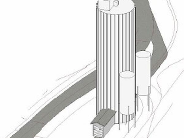 Illustrasjon av de tre sement siloene som planlegges oppført. Kilde: Søknad