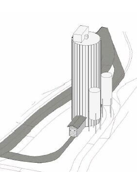 Illustrasjon av de tre sement siloene som planlegges oppført. Kilde: Søknad