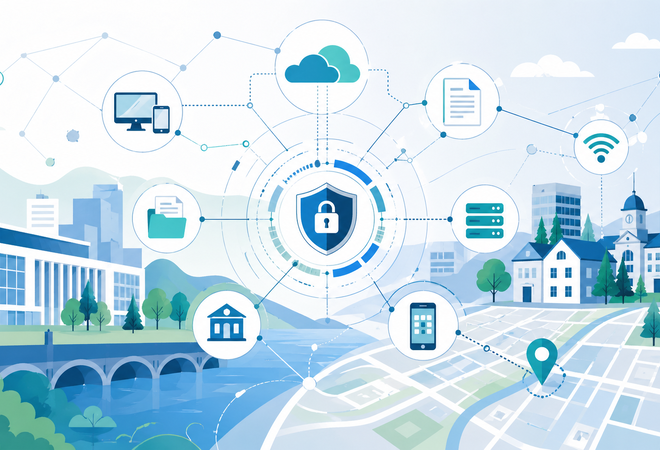 Bildet er generert ved bruk av KI og viser grafiske elementer ved bruk av digitalisering.