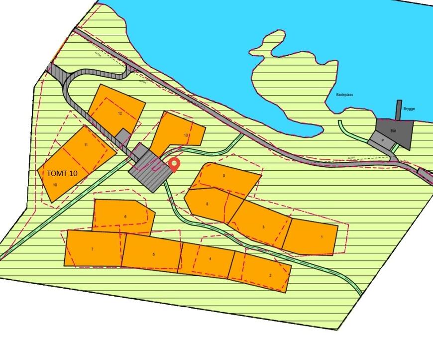 Utsnitt fra reguleringsplan med planID 19970007 - Endringen i bestemmelsene gjelder for tomt 10. Utsnitt fra reguleringsplan med planID 19970007 - Endringen i bestemmelsene gjelder for tomt 10.