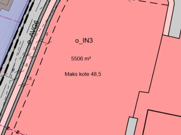 Utsnitt fra reguleringsplan. Kote høyden justeres i plankartet fra 48,5 til 49,5.