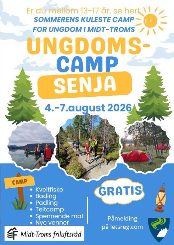 Infoskriv om ungdomscamp på Senja 4.-7. august.