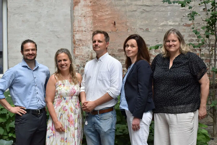 På bildet ser vi fra venstre: Svein Ola Størseth (Grønn Byggallianse), Ida Kristine Buraas (RIF), Vidar Fiskum (Norsk Eiendom), Torild Engh (EBA) og Viel Sørensen (Grønn Byggallianse)