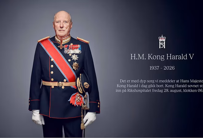 Foto: Skjermdump fra Slottet / NTB. Slottet sin nettside i sammenheng med Kong Harald V sin bortgang fredag morgen.