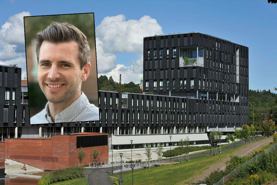 Ole Johan Dahls hus på Blindern er en av bygningene Blikra og Søderblom og daglig leder Andreas Severinsen (innfelt) nå skal jobbe med. Tvers over gaten åpner snart livsvitenskapsbygget til 15 mrd. Bygget har en opsjon som åpner for at Blikra & Søderblom kan få oppdrag der også. Foto: Francesco Saggio/UiO